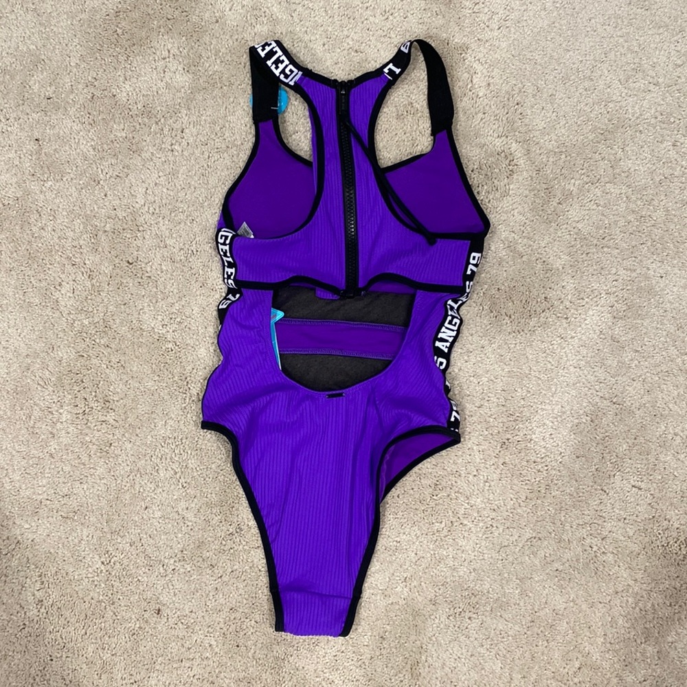 Purple one-piece swimsuit